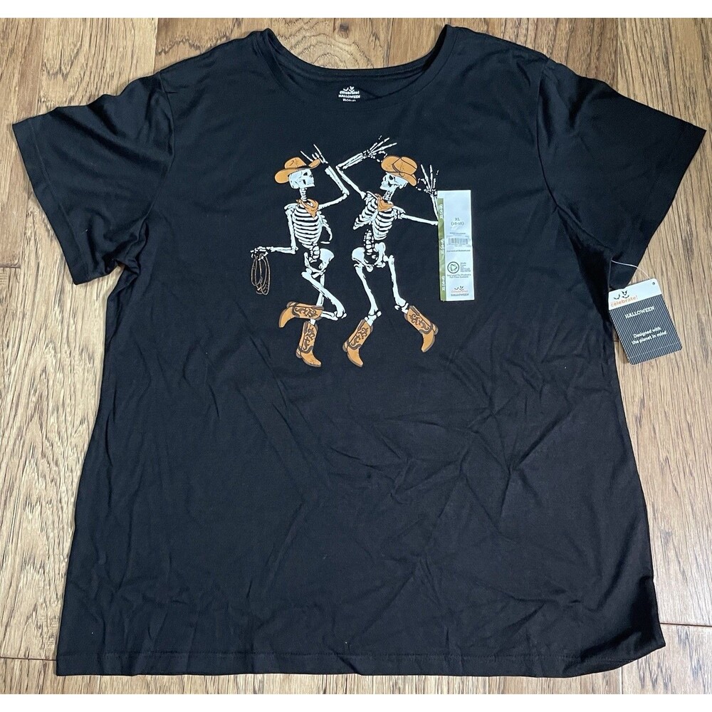 Girls Way to Celebrate Halloween Skeleton Cowboy T-Shirt Black Size XL